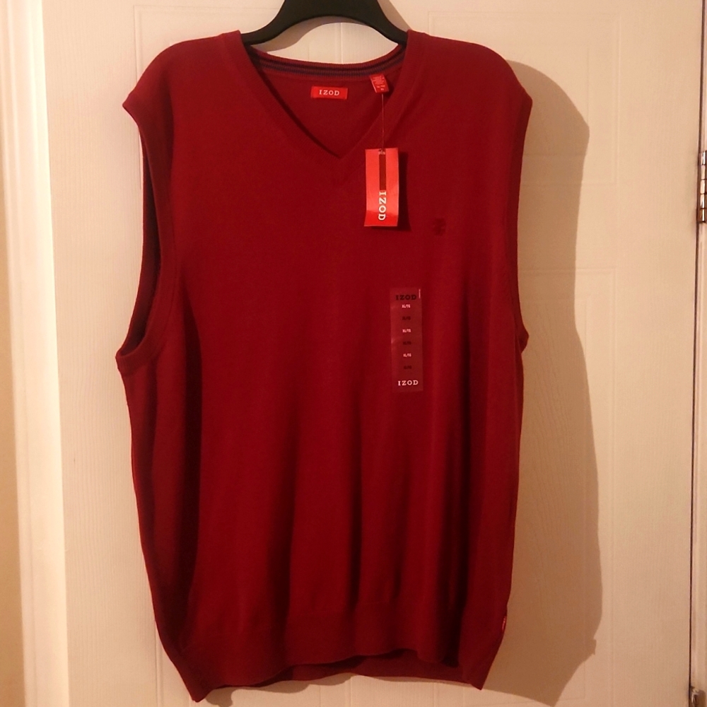 Mens, Izod, Vest, Red Dahlia, XL